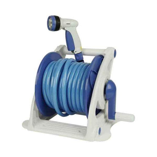 角型 散水ホース 30m 屋外 ホースリール 自動巻取 180度回転 ノズル