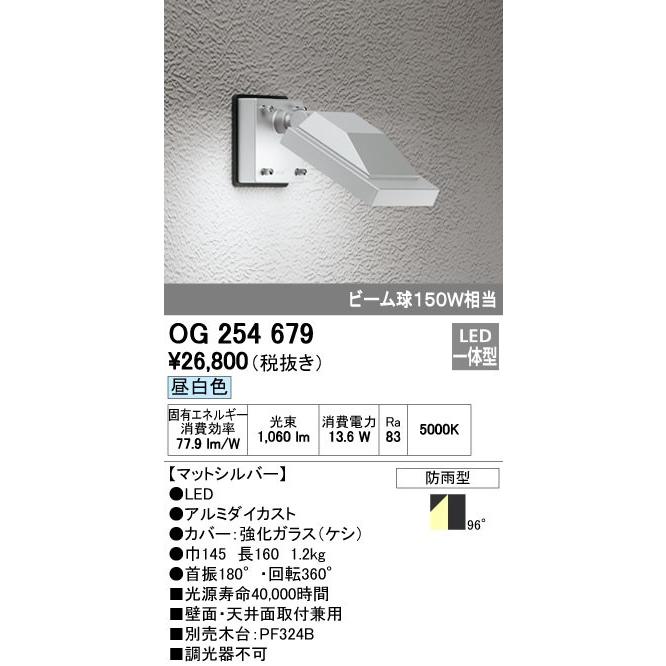 オーデリック ODELIC OG254679 LEDスポットライト 防雨型 昼白色 ビーム球150W相当 エクステリアライト