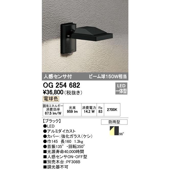 オーデリック ODELIC OG254682 LEDスポットライト 人感センサ付 防雨型 電球色 エクステリアライト