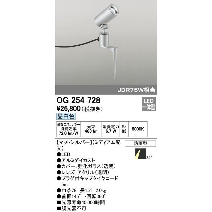 オーデリック ODELIC OG254728 LEDスポットライト エクステリアライト ミディアム配光 防雨型