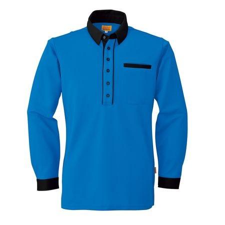 4930269005910 SMART WORK WEAR SW525 メンズ／レデイース長袖ポロシヤツ 色：インペリアルブルーXブラツク サイズ：LL