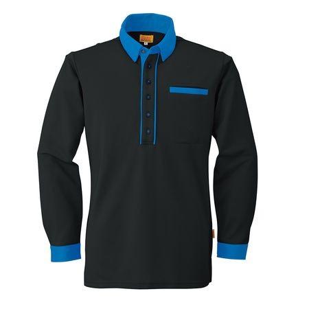 4930269017456 SMART WORK WEAR SW525 メンズ／レデイース長袖ポロシヤツ 色：ブラツクXインペリアルブルー サイズ：L