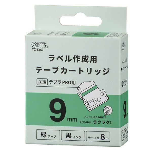 オーム電機 01-3820 テプラ互換ラベル（緑テープ／黒文字／幅9mm） TC−K9G 013820｜edenki