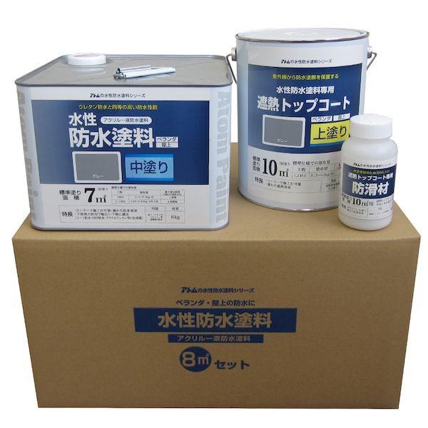 アトムハウスペイント 4971544230740 水性防水塗料8m2セット 既設防水・FRP防水下地塗り替え用（中塗りグレー／上塗りグレー）