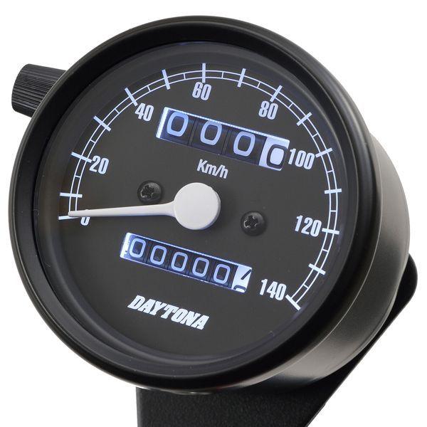デイトナ DAYTONA 15621 デイトナ バイク用 機械式スピードメーター φ60 ホワイトLED照明 140km／h ブラックボディ ブラック
