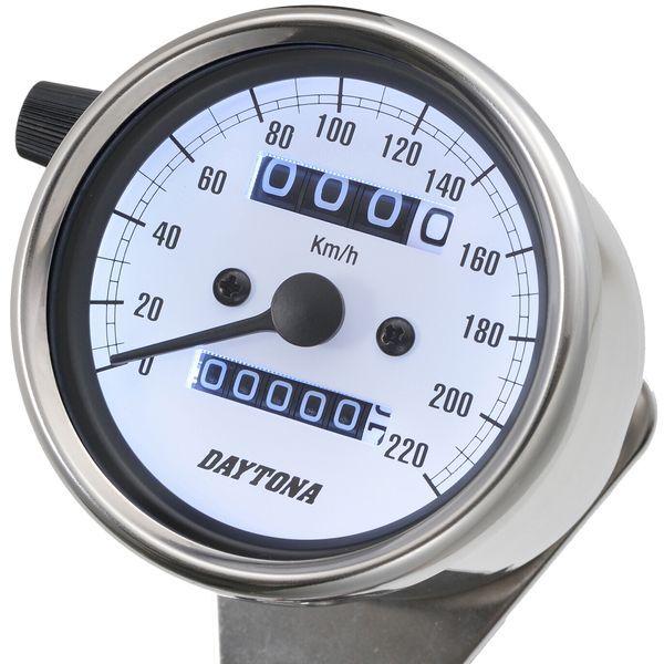 デイトナ DAYTONA 15636 デイトナ バイク用 機械式スピードメーター φ60 ホワイトLED照明 220km／h ステンレスボディ ホワイ