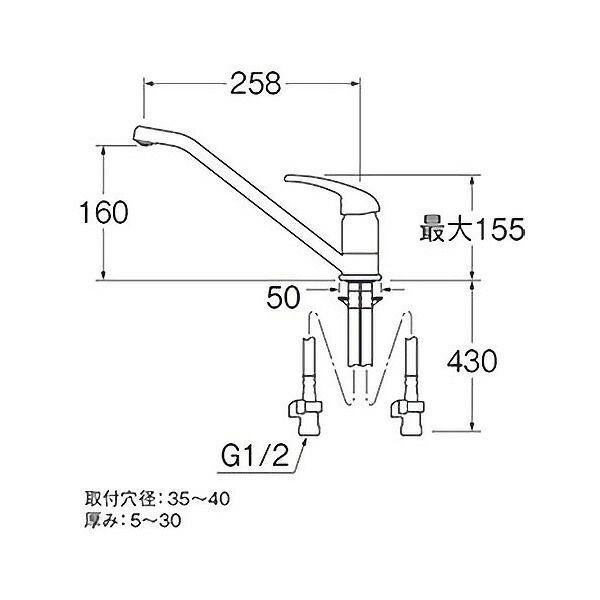 三栄水栓 SANEI 4973987610752 ワンホールシングルレバー混合栓 一般地用 K87111JV-13｜edenki｜06