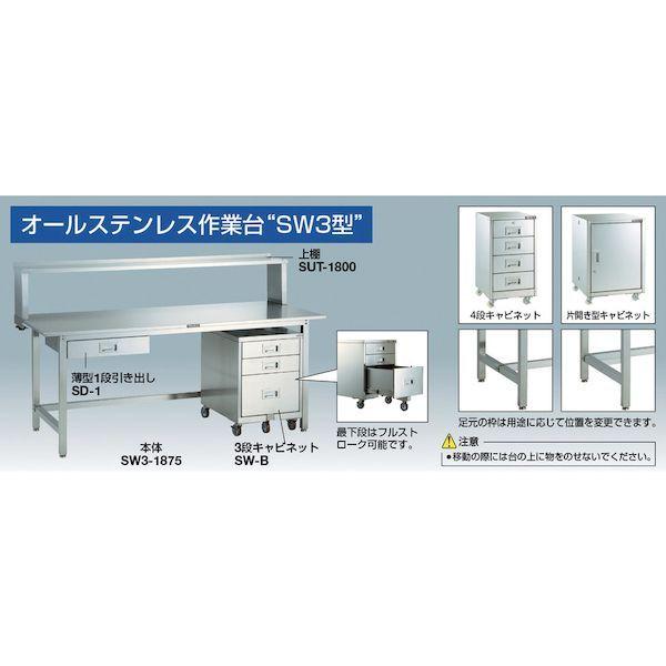 【個人宅配送不可】トラスコ TRUSCO SW3-1860SD1 直送 代引不可 SW3型オールステンレス作業台 1800X600 1段引出付 SW31860S_3
