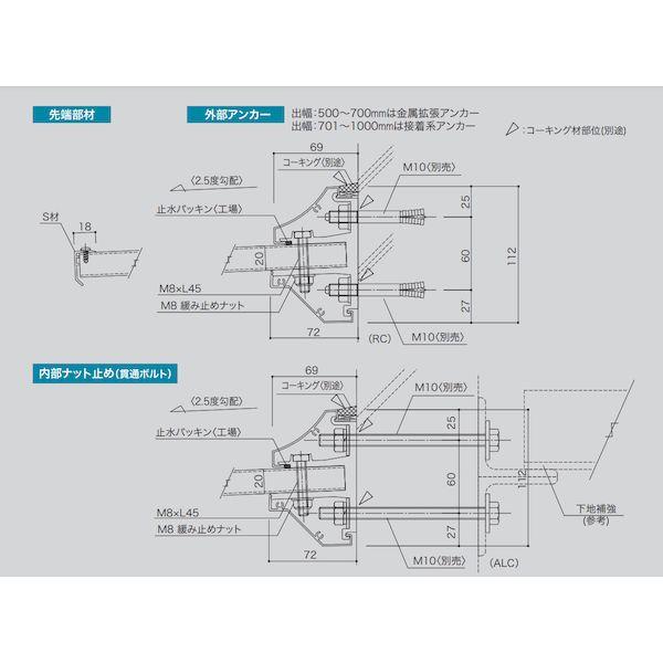 【個人宅配送不可】アルフィン AD3S-D900×L3800ステンカラー 直送 アルミ庇 ひさし AD3S 出幅900mm ひさし全長3800mm 付属部品なし 薄型軽量ひさし AD3