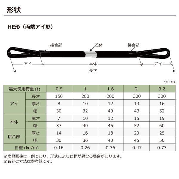 シライ HE-W010X2.0BK 直送 代引不可 シライマルチスリング HE 両端