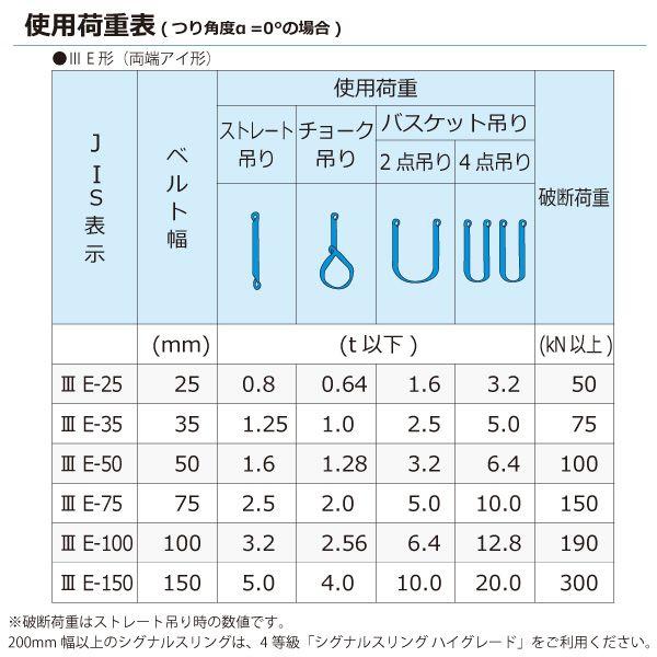 シライ SE3E-100X2.5 直送 代引不可 シグナルスリング SE3E 両端アイ形 3．2ton 幅100mm 長さ2．5m SE3E100X2.5