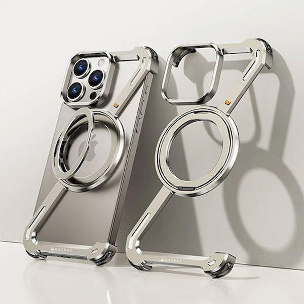 HR26884I15 直送 代引不可 HACRAY ハクライ 360 RingStandバンパー for iPhone15 アルミ・シルバー |  | 01