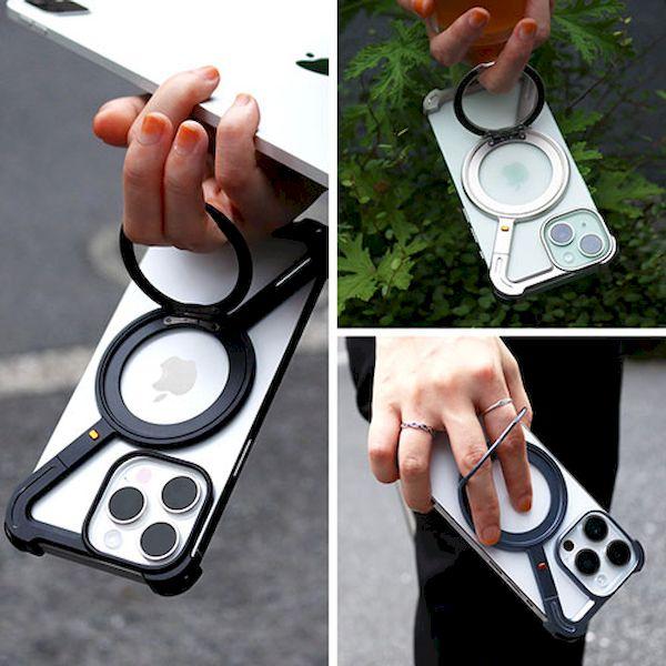 HR26884I15 直送 代引不可 HACRAY ハクライ 360 RingStandバンパー for iPhone15 アルミ・シルバー |  | 02