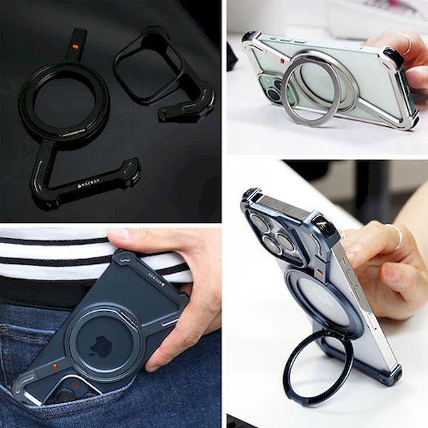 HR26884I15 直送 代引不可 HACRAY ハクライ 360 RingStandバンパー for iPhone15 アルミ・シルバー |  | 03