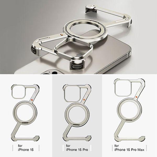HR26884I15 直送 代引不可 HACRAY ハクライ 360 RingStandバンパー for iPhone15 アルミ・シルバー |  | 05