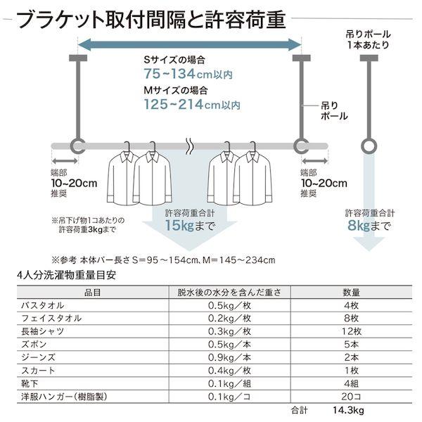 ＴＯＳＯ 30020005 ランドリーバー LB−1 物干金物・竿セット WH ホワイト Mサイズ 250mm 室内物干し金物 天井付