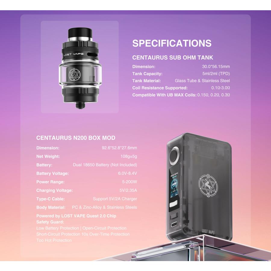 Lost Vape Centaurus N200 Mod Kit Centaurus Sub Ohm Tank セット ロストベイプ 本体 電子タバコ vape ベイプ モッド モット テクニカル [E-2] |  | 07