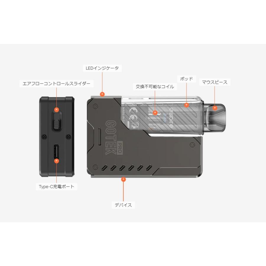 【選べる15mlリキッドセット】Aspire Gotek Pro 1500mAh アスパイア ゴテックプロ スターターキット 電子タバコ ベイプ vape 持ち運びシーシャ [G-74] |  | 07