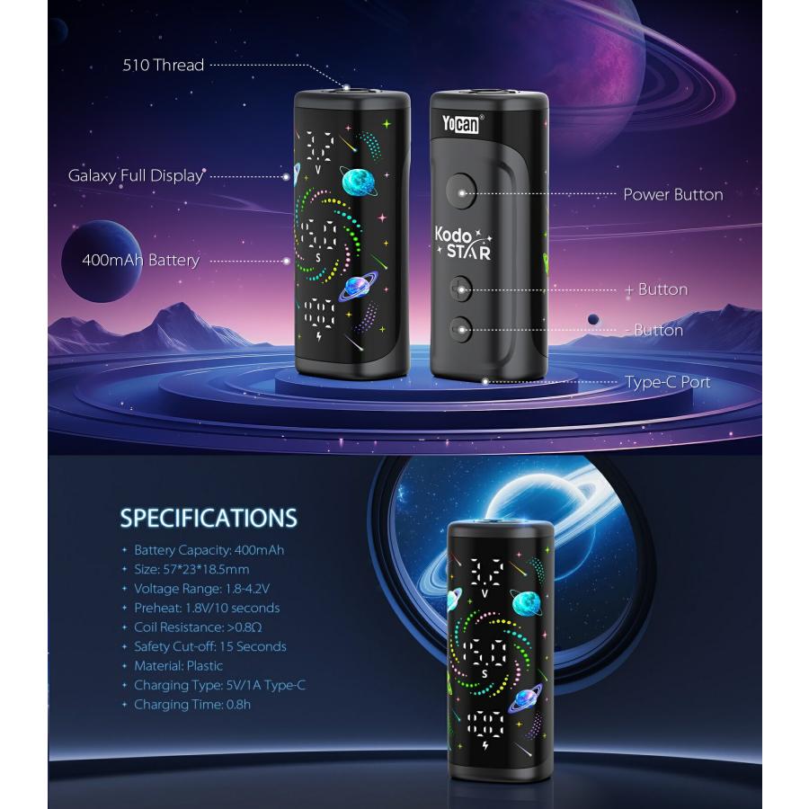 Yocan Kodo Star 400mAh 予熱機能 510規格 Type-C充電 本体