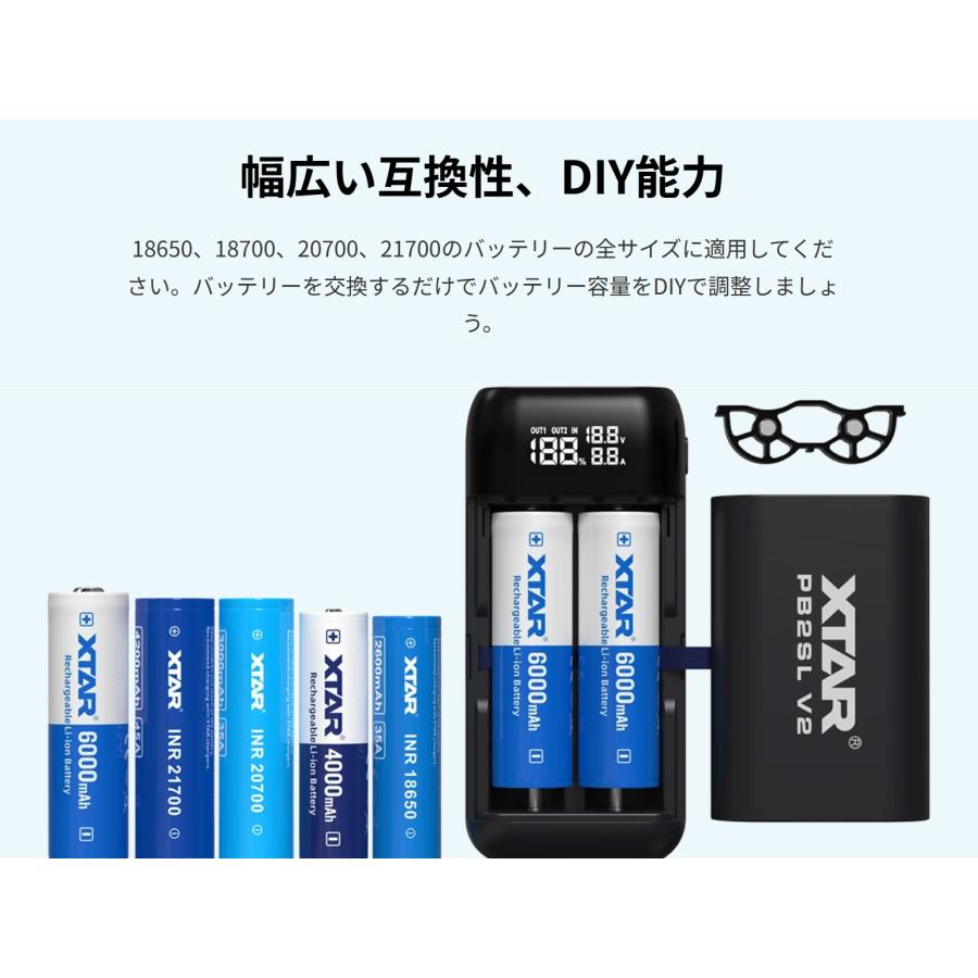 XTAR PB2SL V2 リチウム電池 充電器 パワーバンク機能 18650 18700 20700 21700 対応 急速USB充電 バッテリーチャージャー [X-84] |  | 04
