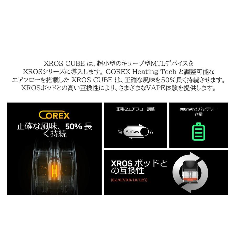 Vaporesso XROS CUBE Pod Kit 900mAh 2ml ベパレッソ クロスキューブ スターターキット 電子タバコ ベイプ vape 本体 ベポレッソ  [P-0]｜edgejp｜04