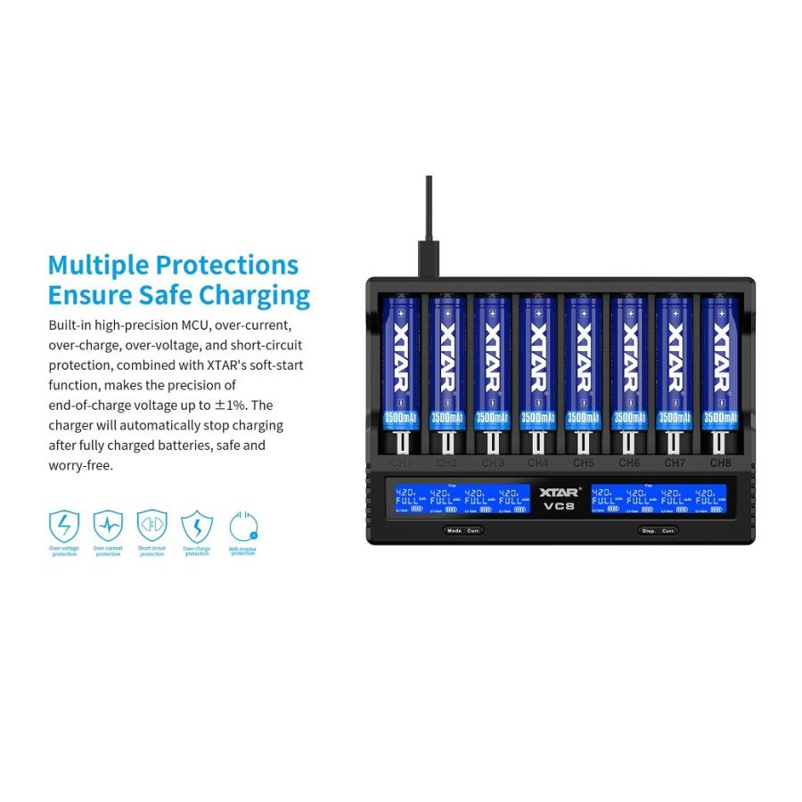 XTAR VC8 Charger バッテリーチャージャー 充電器 18350 18650 20700