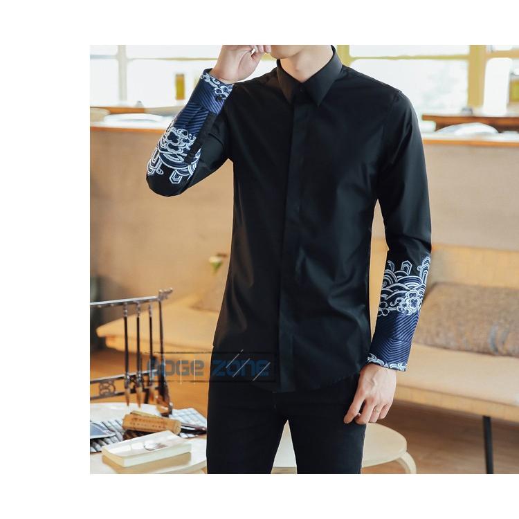 シャツ メンズ 長袖 刺繍シャツ インナー トップス チャイナ服 カジュアルシャツ ロングシャツ 波柄 中華風 夏 通勤 50代 Eg Edge Zone 通販 Yahoo ショッピング