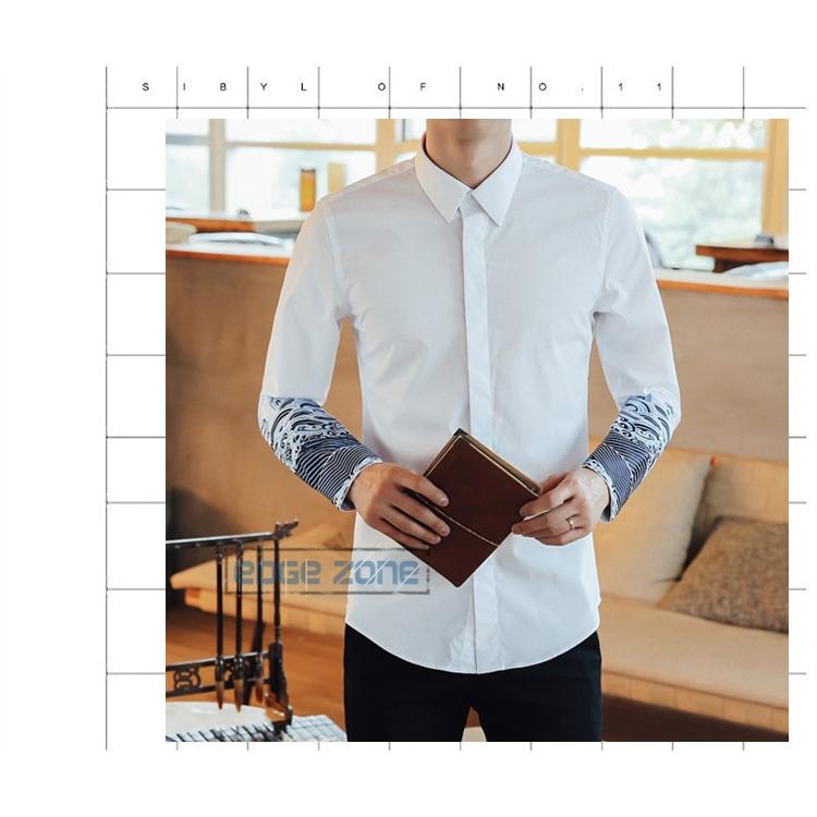 シャツ メンズ 長袖 刺繍シャツ インナー トップス チャイナ服 カジュアルシャツ ロングシャツ 波柄 中華風 夏 通勤 50代 Eg Edge Zone 通販 Yahoo ショッピング