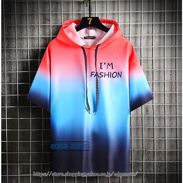 パーカー メンズ おしゃれ レディース 夏パーカー 切り替え 半袖パーカー 英文字 フード付き カジュアル 夏 Ege Edge Zone 通販 Yahoo ショッピング