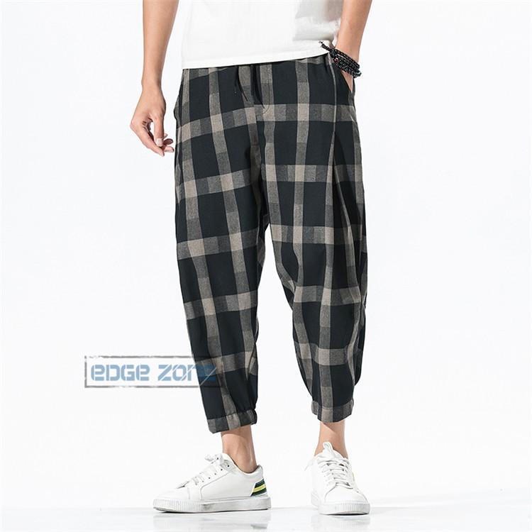 クロップドパンツ メンズ チェック柄 綿麻パンツ 7分丈 リネンパンツ サルエルパンツ 七分丈 カジュアルパンツ ゆったり おしゃれ 夏 Ege Edge Zone 通販 Yahoo ショッピング