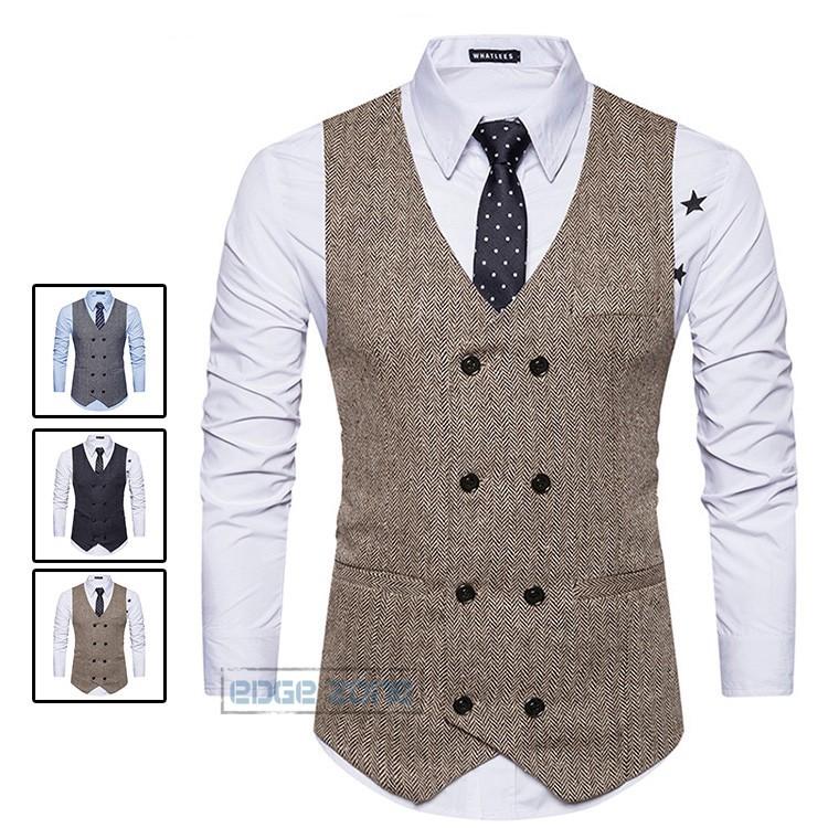 ジレベスト メンズ スーツベスト 斜め柄 チョッキ Vネック 無地 紳士服