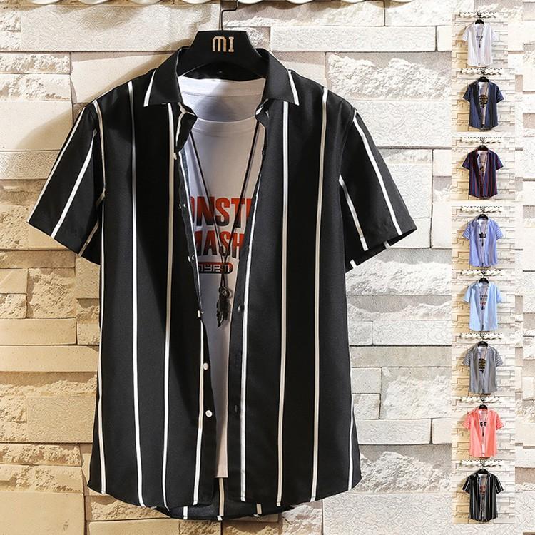 半袖シャツ メンズ ストライプ柄 カジュアルシャツ ビジネス おしゃれ 白シャツ 大きいサイズ 3周年記念イベントが ライン スキニー スリム 小さめ 夏 通勤 就職