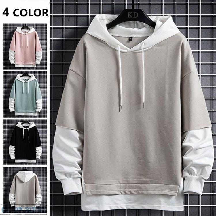 パーカー メンズ 長袖パーカー プルオーバーパーカー 重ね着風 切り替え シンプル スウェット カジュアル 22メンズファッション Ege Edge Zone 通販 Yahoo ショッピング