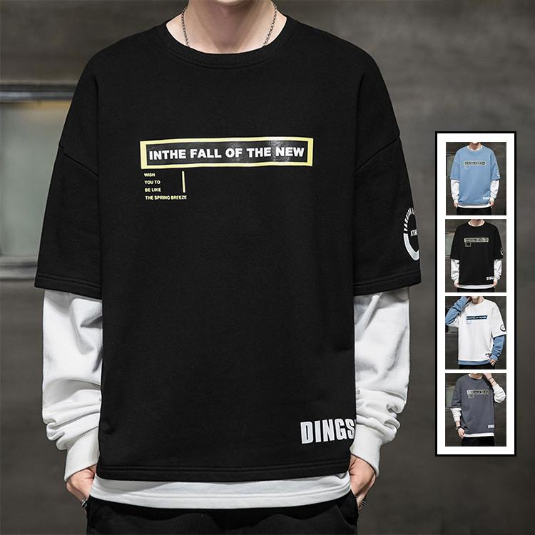 長袖tシャツ メンズ ロングtシャツ 英文字 重ね着風 スウェット プリント 長袖 秋服 シンプル オシャレ クルーネック ストリート スポーツ カジュアル お年玉セール特価