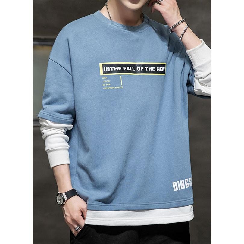 長袖tシャツ メンズ ロングtシャツ 英文字 重ね着風 スウェット プリント 長袖 秋服 シンプル オシャレ クルーネック ストリート スポーツ カジュアル お年玉セール特価