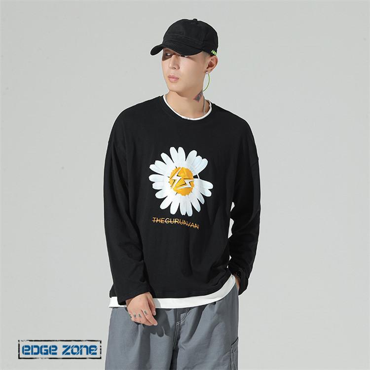 長袖tシャツ メンズ ロンティー ロンt ロングtシャツ 花柄 重ね着風 綿100 英文字 プリント 柄物 クルーネック 秋服 カジュアル スウェット トップス Ege Edge Zone 通販 Yahoo ショッピング