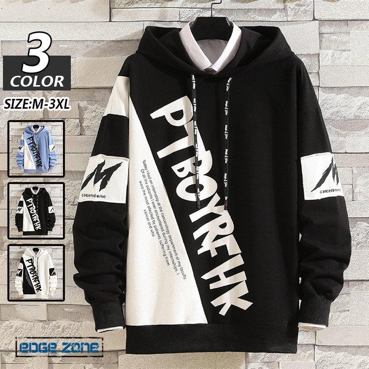 パーカー メンズ トップス 長袖パーカー プルオーバーパーカー 英文字 切り替え フード付き 柄物 スポーツ スウェット プリント 秋服 大きいサイズ Ege Edge Zone 通販 Yahoo ショッピング