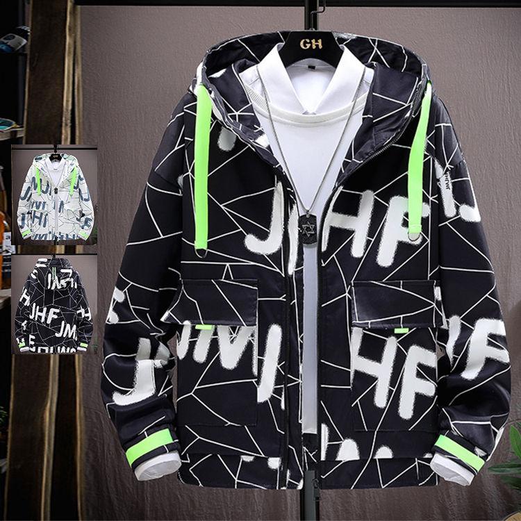 マウンテンパーカー メンズ ウィンドウブレーカー 大きいサイズ 総柄 英語柄 マウンテンジャケット 春秋 22メンズファッション 出群