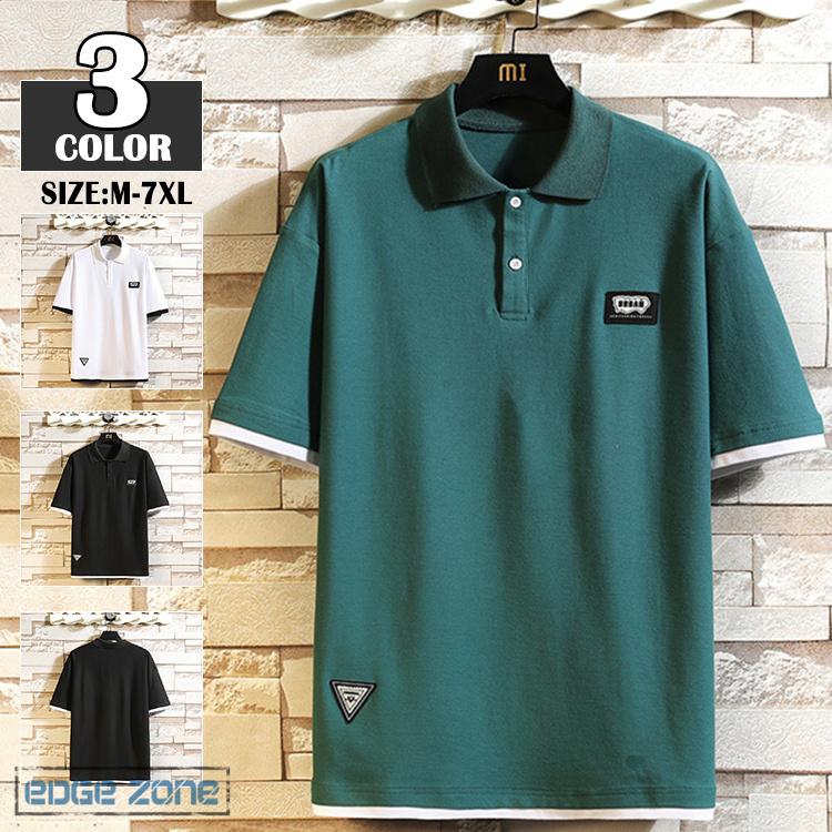 ポロシャツ メンズ 半袖 Poloシャツ 大きいサイズ 薄手 切り替え フェイクレイヤード ロゴ おしゃれ 再再販