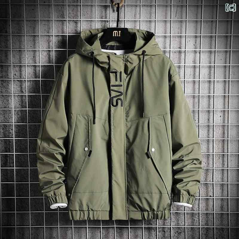 メンズ 秋冬 フード付き アウター ウインドブレーカー パーカー