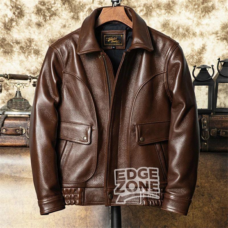 送料無料】レザージャケット メンズ 本革 厚手 牛革 レザーコート 折り