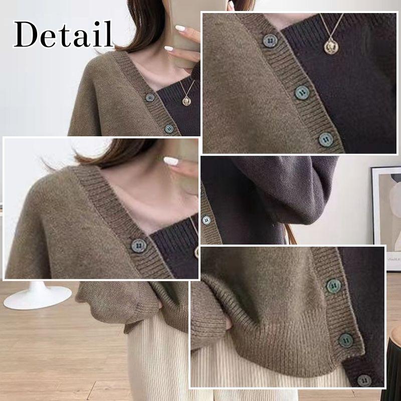 バイカラー ニット アシンメトリー レディース 可愛い セーター 長袖 ゆったり ざっくり カーディガン トップス おしゃれ きれいめ 秋冬 春 秋 冬 ボタン デザイ |  | 02