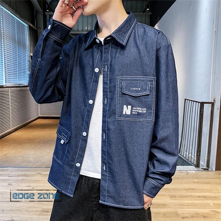 カジュアルシャツ メンズ オシャレ 英文字 デニムシャツ 長袖シャツ ポケット スリム 大きいサイズ インナー シャツ 秋服 Zjj Edge Zone 通販 Yahoo ショッピング
