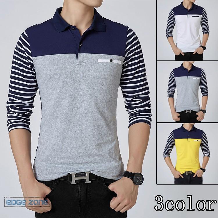 ポロシャツ メンズ 長袖ポロ オシャレ 切り替え ボーダー柄 カジュアル インナー 大きいサイズ 開襟 薄手 プルオーバー 春秋 Zjj Edge Zone 通販 Yahoo ショッピング