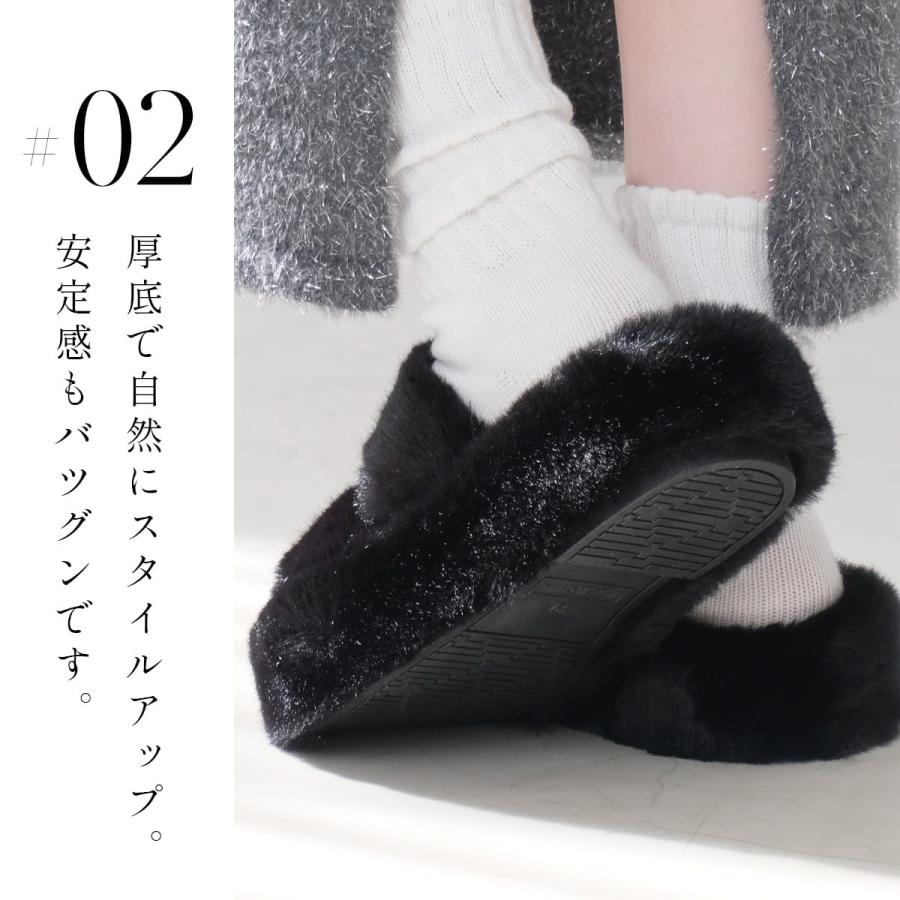 サンダル レディース ボア ファー 厚底 ミュール 可愛い 厚底サンダル