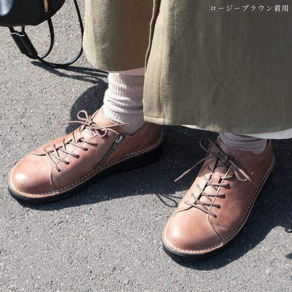 スニーカー 本革 レディース 日本製 歩きやすい 痛くない 牛革 軽量 革靴 柔らかいレースアップ 4e カジュアルシューズ 幅広 軽い 革製 3E 紐靴 amiami エディの画像