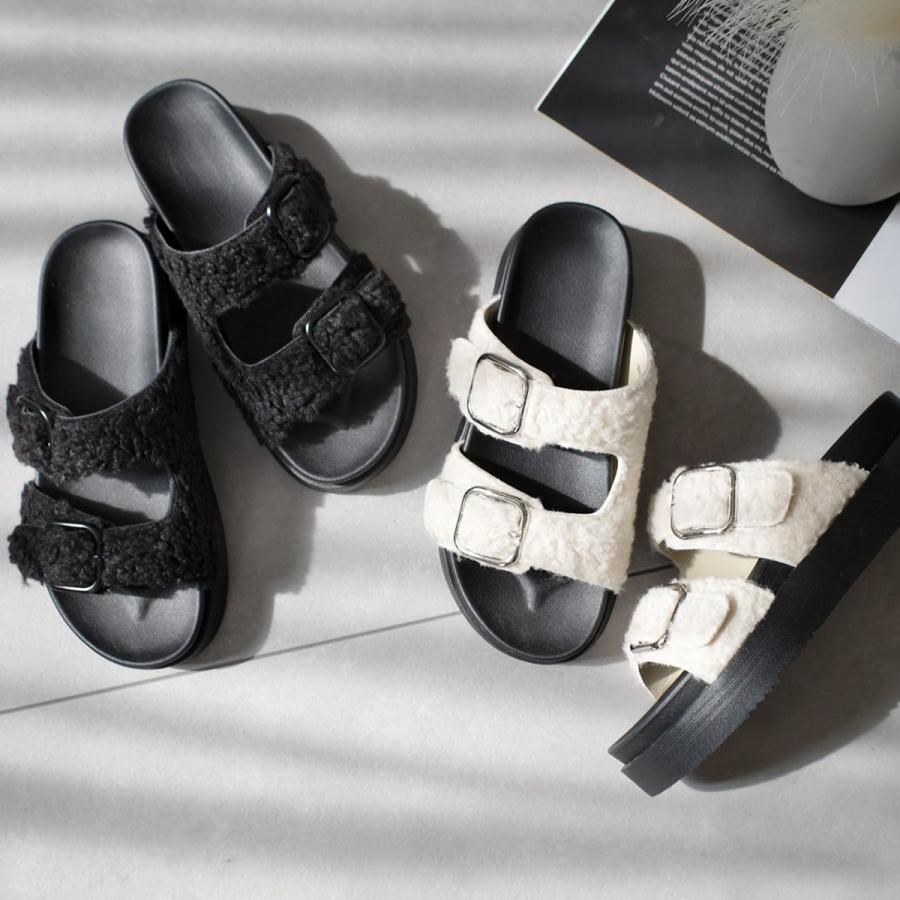 AmiAmi（アミアミ） サンダル スリッパ 厚底 レディース ボア ファー