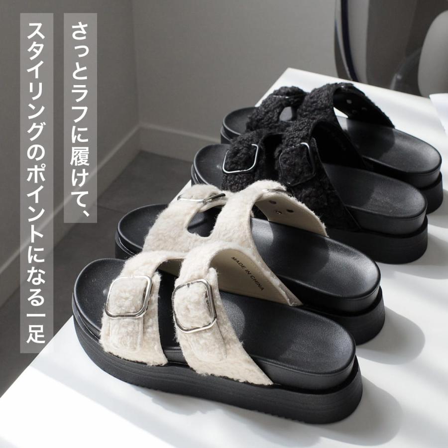 AmiAmi（アミアミ） サンダル スリッパ 厚底 レディース ボア ファー