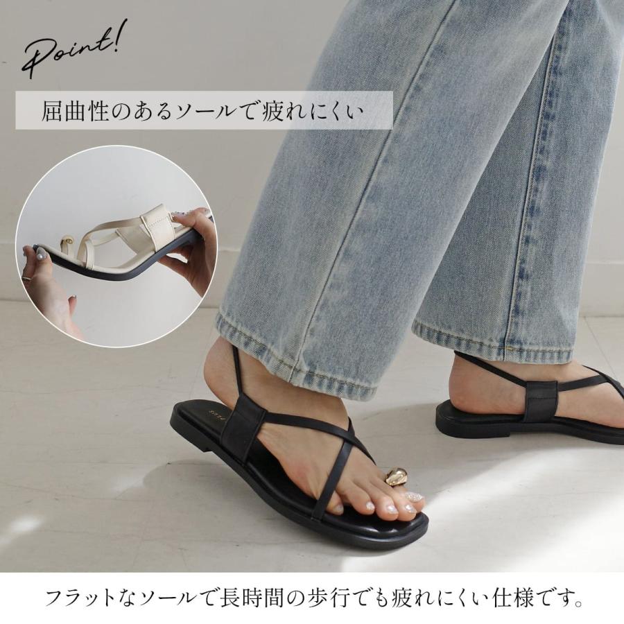 サンダル レディース サムリング 痛くない ミュール ぺたんこ フラット 歩きやすい きれいめ スクエアトゥ ゴムストラップ 履きやすい 夏 黒 白 AmiAmi アミアミ | AmiAmi | 14