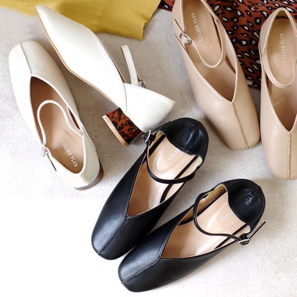 スクエアトゥストラップvカットパンプス レディース 2way チャンキーヒール ルリアンプラス Kk9842 Edie 通販 Yahoo ショッピング